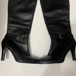 Ralph Lauren Black Leather Over-the-Knee Stiletto Boots
